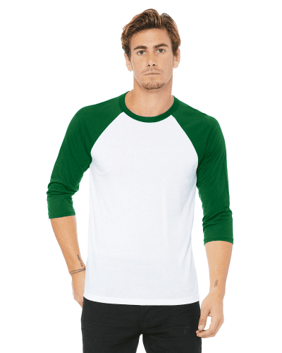 Sample of Canvas 3200 - Unisex 3/4-Sleeve Baseball T-Shirt in WHITE KELLY style