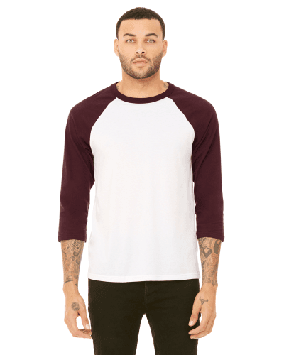 Sample of Canvas 3200 - Unisex 3/4-Sleeve Baseball T-Shirt in WHITE MAROON style