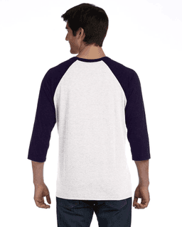 Sample of Canvas 3200 - Unisex 3/4-Sleeve Baseball T-Shirt in WHITE NAVY from side back