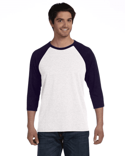 Sample of Canvas 3200 - Unisex 3/4-Sleeve Baseball T-Shirt in WHITE NAVY style