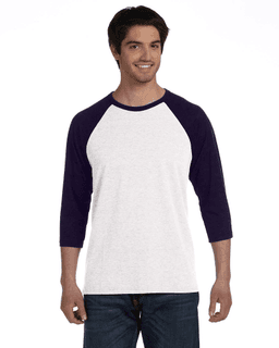 Sample of Canvas 3200 - Unisex 3/4-Sleeve Baseball T-Shirt in WHITE NAVY from side front