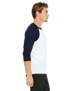 Sample of Canvas 3200 - Unisex 3/4-Sleeve Baseball T-Shirt in WHITE NAVY from side sleeveleft