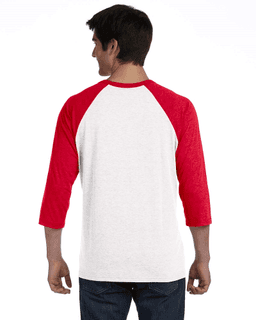 Sample of Canvas 3200 - Unisex 3/4-Sleeve Baseball T-Shirt in WHITE RED from side back