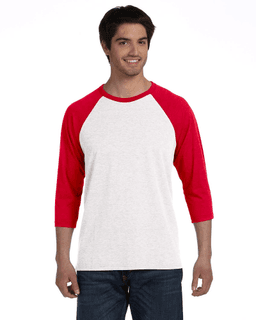 Sample of Canvas 3200 - Unisex 3/4-Sleeve Baseball T-Shirt in WHITE RED from side front