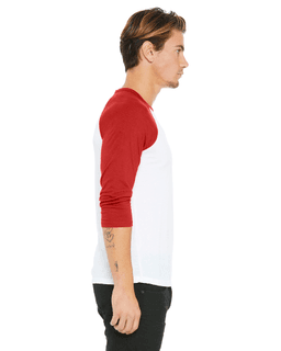 Sample of Canvas 3200 - Unisex 3/4-Sleeve Baseball T-Shirt in WHITE RED from side sleeveleft