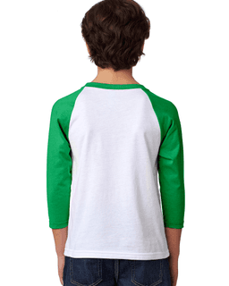 Sample of Next Level 3352 - Youth CVC 3/4-Sleeve Raglan in KELLY WHITE from side back