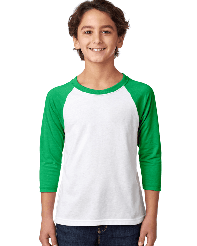 Sample of Next Level 3352 - Youth CVC 3/4-Sleeve Raglan in KELLY WHITE style