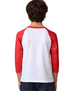 Sample of Next Level 3352 - Youth CVC 3/4-Sleeve Raglan in RED WHITE from side back