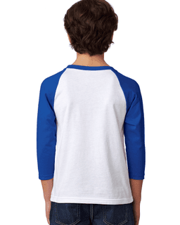 Sample of Next Level 3352 - Youth CVC 3/4-Sleeve Raglan in ROYAL WHITE from side back