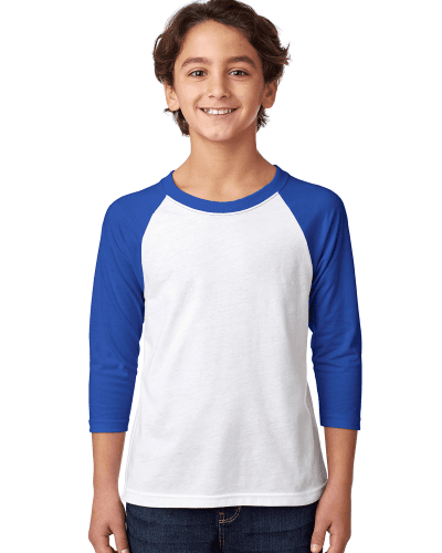 Sample of Next Level 3352 - Youth CVC 3/4-Sleeve Raglan in ROYAL WHITE style