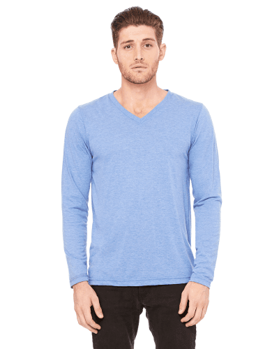 Sample of Canvas 3425 - Unisex Jersey Long-Sleeve V-Neck T-Shirt in BLUE TRIBLEND style