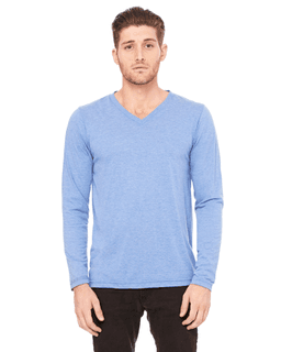 Sample of Canvas 3425 - Unisex Jersey Long-Sleeve V-Neck T-Shirt in BLUE TRIBLEND from side front