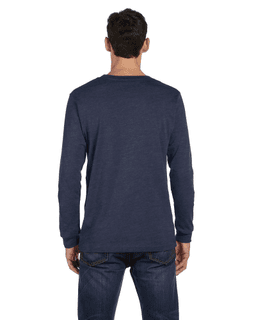 Sample of Canvas 3501 - Unisex Jersey Long-Sleeve T-Shirt in HEATHER NAVY from side back