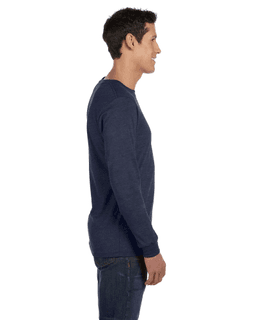 Sample of Canvas 3501 - Unisex Jersey Long-Sleeve T-Shirt in HEATHER NAVY from side sleeveleft