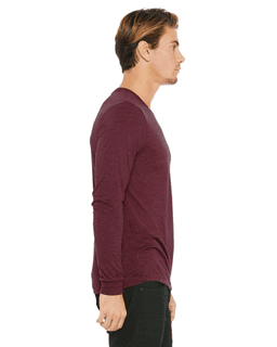 Sample of Canvas 3501 - Unisex Jersey Long-Sleeve T-Shirt in MAROON TRIBLEND from side sleeveleft