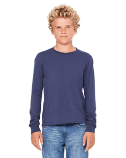 Sample of Canvas 3501Y - Youth Jersey Long-Sleeve T-Shirt in NAVY from side front