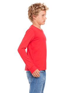 Sample of Canvas 3501Y - Youth Jersey Long-Sleeve T-Shirt in RED from side sleeveleft