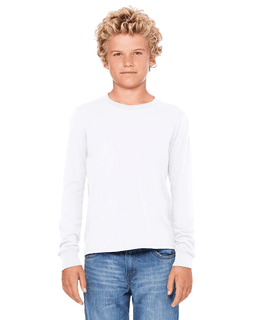 Sample of Canvas 3501Y - Youth Jersey Long-Sleeve T-Shirt in WHITE from side front