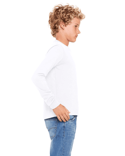 Sample of Canvas 3501Y - Youth Jersey Long-Sleeve T-Shirt in WHITE from side sleeveleft