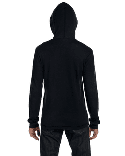 Sample of Canvas 3551 - Men's Thermal Long-Sleeve Henley Hoodie in BLACK from side back