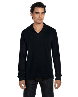 Sample of Canvas 3551 - Men's Thermal Long-Sleeve Henley Hoodie in BLACK from side front