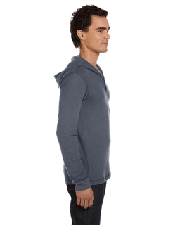 Sample of Canvas 3551 - Men's Thermal Long-Sleeve Henley Hoodie in DEEP HEATHER from side sleeveleft