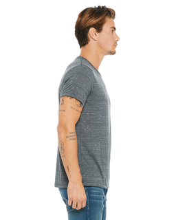 Sample of Canvas 3650 - Unisex Poly-Cotton Short-Sleeve T-Shirt in CHARCOAL MARBLE from side sleeveleft