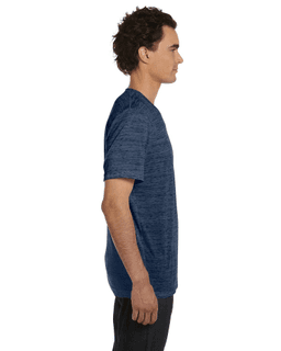 Sample of Canvas 3650 - Unisex Poly-Cotton Short-Sleeve T-Shirt in NAVY MARBLE from side sleeveleft