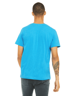 Sample of Canvas 3650 - Unisex Poly-Cotton Short-Sleeve T-Shirt in NEON BLUE from side back