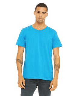 Sample of Canvas 3650 - Unisex Poly-Cotton Short-Sleeve T-Shirt in NEON BLUE from side front