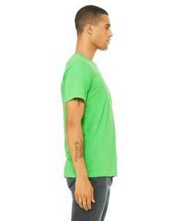 Sample of Canvas 3650 - Unisex Poly-Cotton Short-Sleeve T-Shirt in NEON GREEN from side sleeveleft