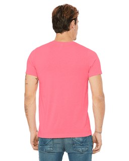 Sample of Canvas 3650 - Unisex Poly-Cotton Short-Sleeve T-Shirt in NEON PINK from side back