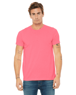 Sample of Canvas 3650 - Unisex Poly-Cotton Short-Sleeve T-Shirt in NEON PINK from side front