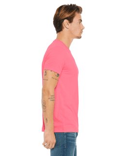 Sample of Canvas 3650 - Unisex Poly-Cotton Short-Sleeve T-Shirt in NEON PINK from side sleeveleft