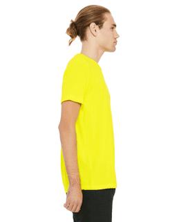 Sample of Canvas 3650 - Unisex Poly-Cotton Short-Sleeve T-Shirt in NEON YELLOW from side sleeveleft