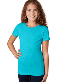 Sample of Next Level 3712 - Youth Princess CVC T-Shirt in BONDI BLUE from side front