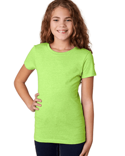 Sample of Next Level 3712 - Youth Princess CVC T-Shirt in NEON GREEN from side front