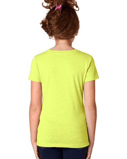 Sample of Next Level 3712 - Youth Princess CVC T-Shirt in NEON YELLOW from side back