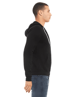 Sample of Unisex Poly-Cotton Sponge Fleece Full-Zip Hooded Sweatshirt in BLACK from side sleeveleft