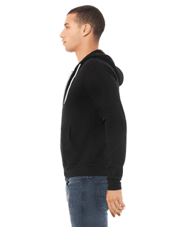 Sample of Unisex Poly-Cotton Sponge Fleece Full-Zip Hooded Sweatshirt in BLACK from side sleeveright