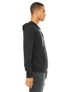 Sample of Unisex Poly-Cotton Sponge Fleece Full-Zip Hooded Sweatshirt in DARK GREY from side sleeveleft