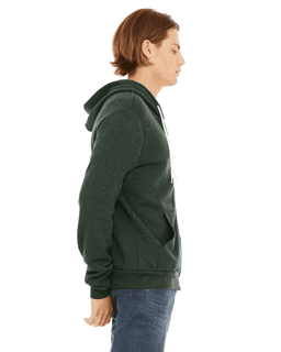 Sample of Unisex Poly-Cotton Sponge Fleece Full-Zip Hooded Sweatshirt in HEATHER FOREST from side sleeveleft