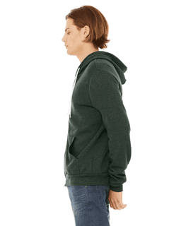 Sample of Unisex Poly-Cotton Sponge Fleece Full-Zip Hooded Sweatshirt in HEATHER FOREST from side sleeveright