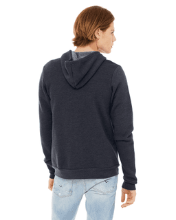 Sample of Unisex Poly-Cotton Sponge Fleece Full-Zip Hooded Sweatshirt in HEATHER NAVY from side back