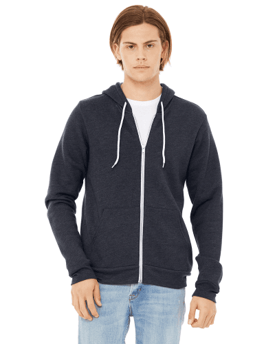 Sample of Unisex Poly-Cotton Sponge Fleece Full-Zip Hooded Sweatshirt in HEATHER NAVY style