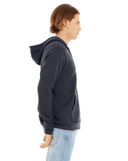 Sample of Unisex Poly-Cotton Sponge Fleece Full-Zip Hooded Sweatshirt in HEATHER NAVY from side sleeveleft