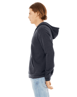 Sample of Unisex Poly-Cotton Sponge Fleece Full-Zip Hooded Sweatshirt in HEATHER NAVY from side sleeveright