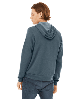 Sample of Unisex Poly-Cotton Sponge Fleece Full-Zip Hooded Sweatshirt in HEATHER SLATE from side back