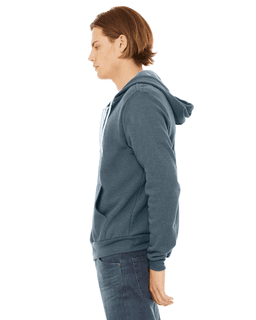 Sample of Unisex Poly-Cotton Sponge Fleece Full-Zip Hooded Sweatshirt in HEATHER SLATE from side sleeveright