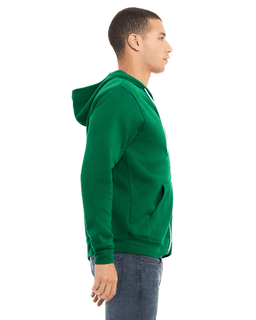 Sample of Unisex Poly-Cotton Sponge Fleece Full-Zip Hooded Sweatshirt in KELLY from side sleeveleft